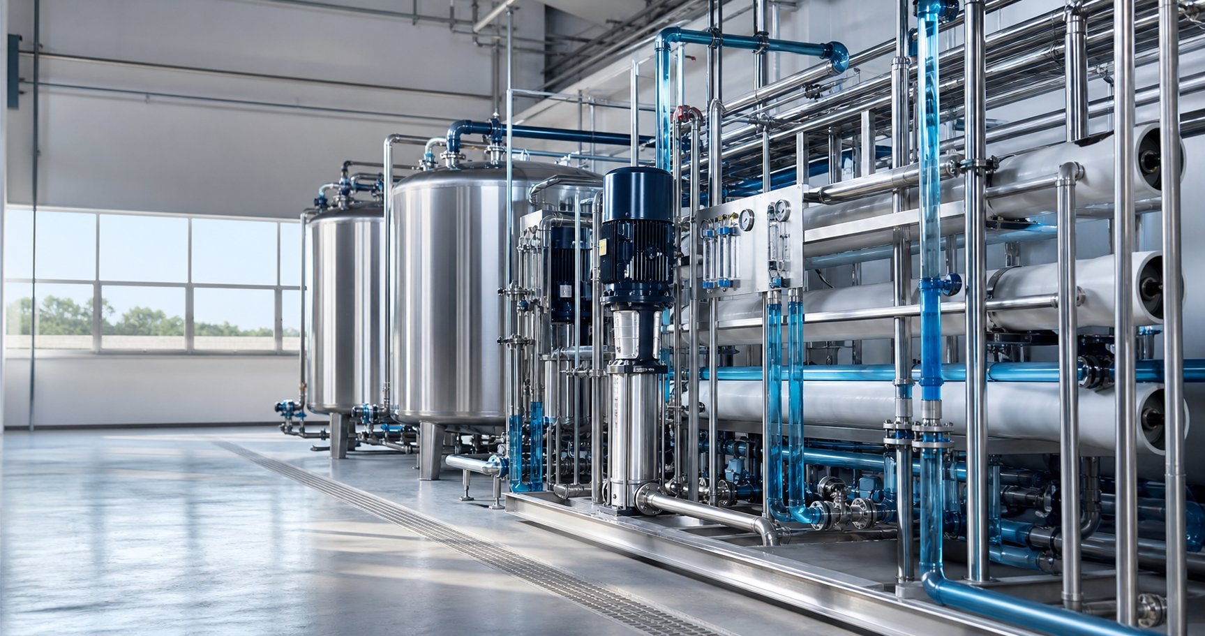 Clean water purification plant with stainless equipment